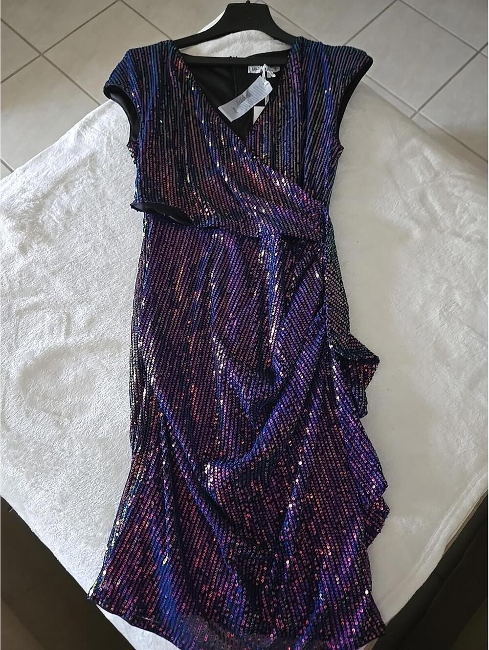 NWT Grace Karin Wrap Dress Women's M Purple Sequin Sparkly Glitter Party Club - Picture 7 of 9